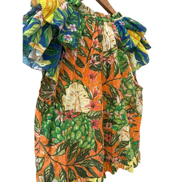 FARM Rio Caipirinha Ruffled Flutter Sleeve Blouse Multicolor Size XS - Picture 11 of 12